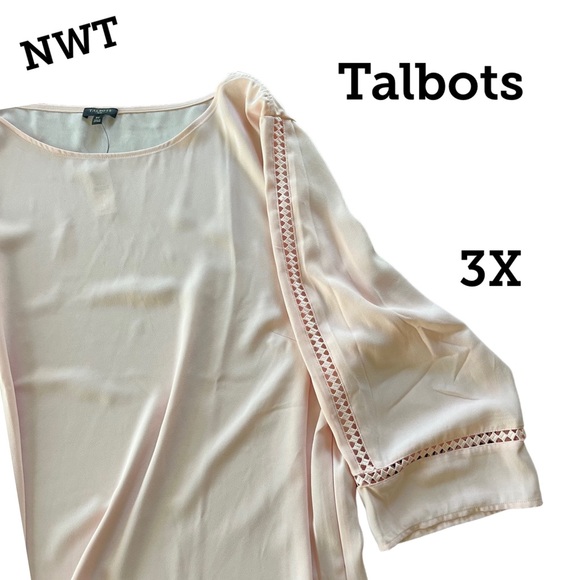 NWT Talbots Womens Pale Pink Blouse Top Cutouts Long Sleeved Zip Side size 3X - Picture 1 of 12